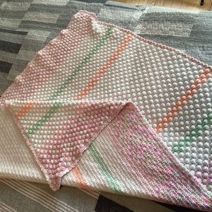 PINK & WHITE LIGHT COLORED HANDKNITTED TEXTURED COTTON MIX BABY BLANKET